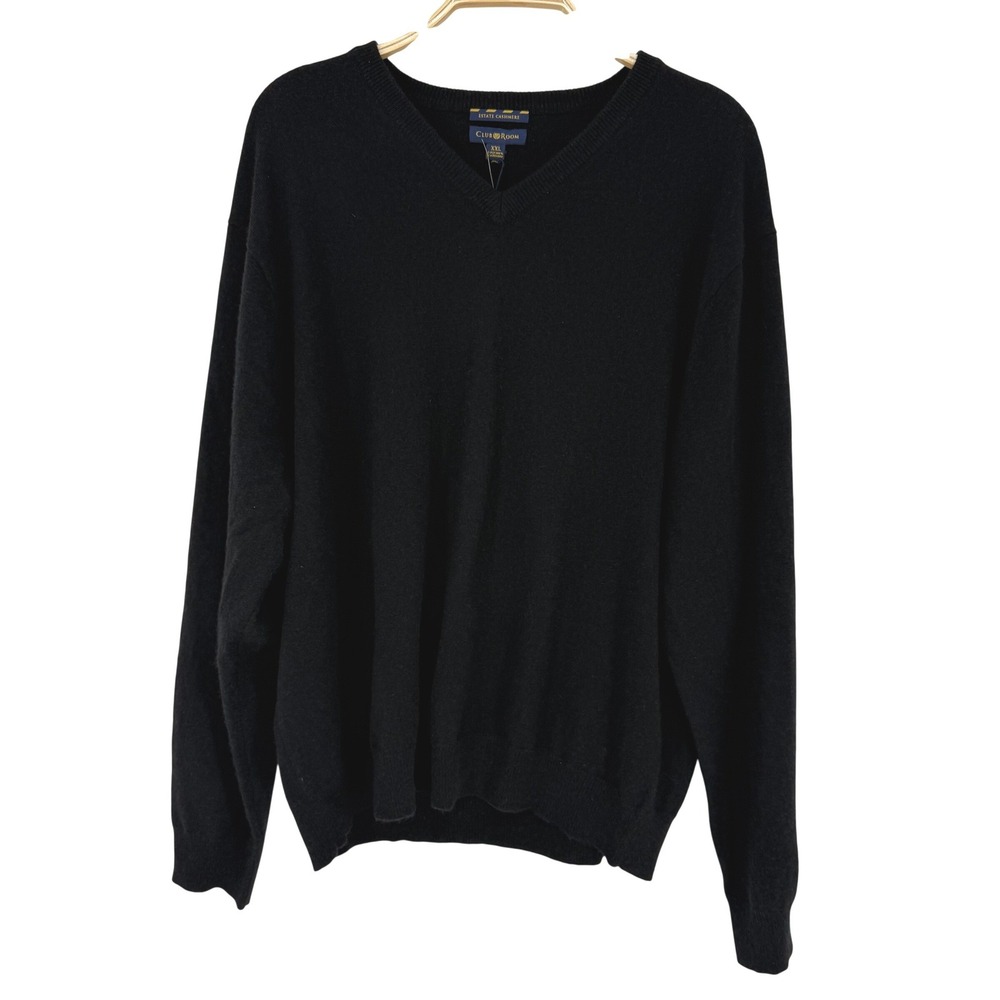 Club Room Sweater Mens XXL Black Good Cashmere V-Neck 2-Ply Estate 20800BB409